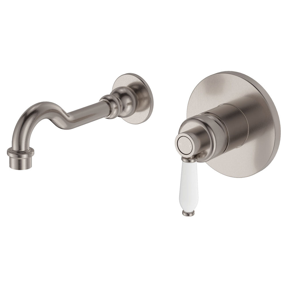Eleanor Wall Basin/Bath Mixer Set, Brushed Nickel / Brushed Nickel