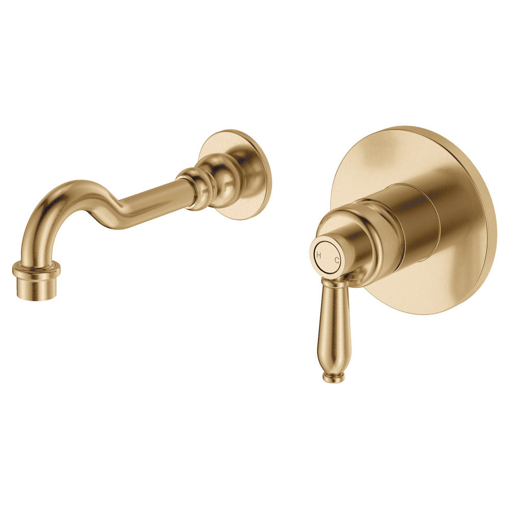 Eleanor Wall Basin/Bath Mixer Set, Brushed Nickel / Brushed Nickel