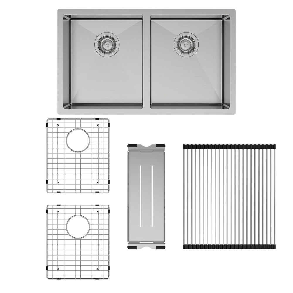 Hana 27L/27L Double Kitchen Sink Kit, PVD Carbon Metal