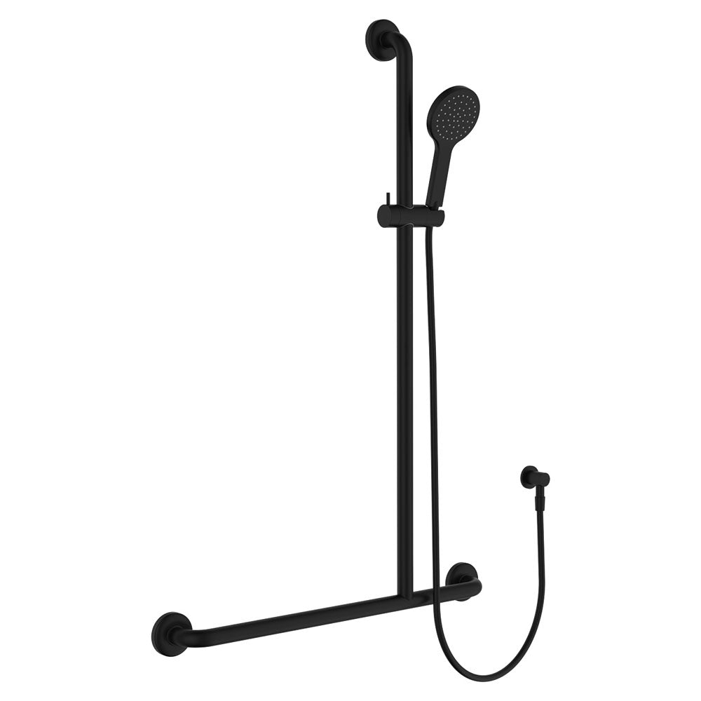 Hustle Care Matte Black Inverted T Rail Shower, Left-Hand