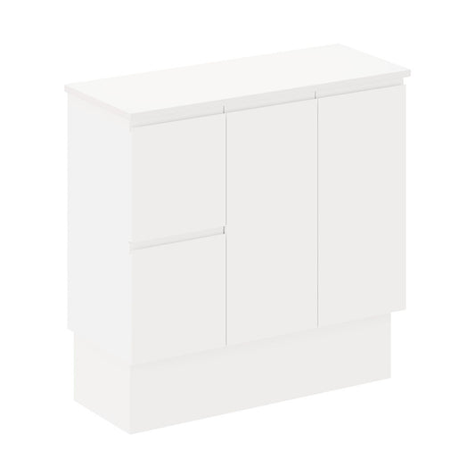 Siska 900mm Ensuite Depth Cabinet on Kick, Left Drawers
