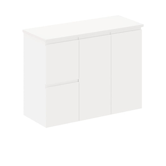 Siska 900mm Ensuite Depth Wall Hung Cabinet, Left Drawers
